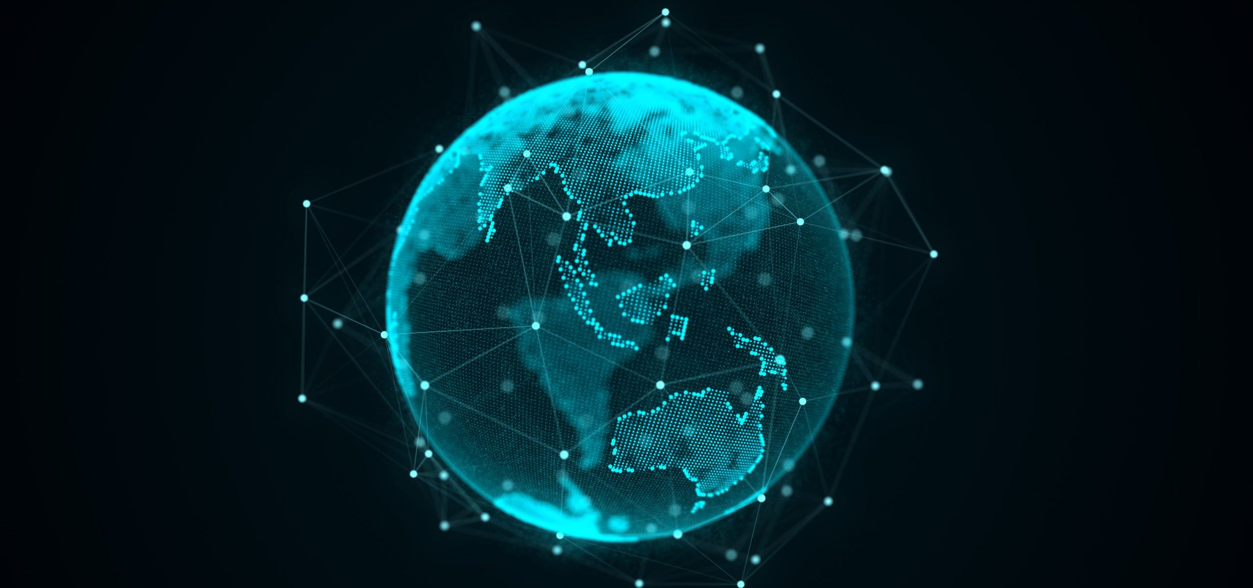 Virtual planet Earth with particles and lines. Network connection big data. Abstract technology background. 3D rendering.